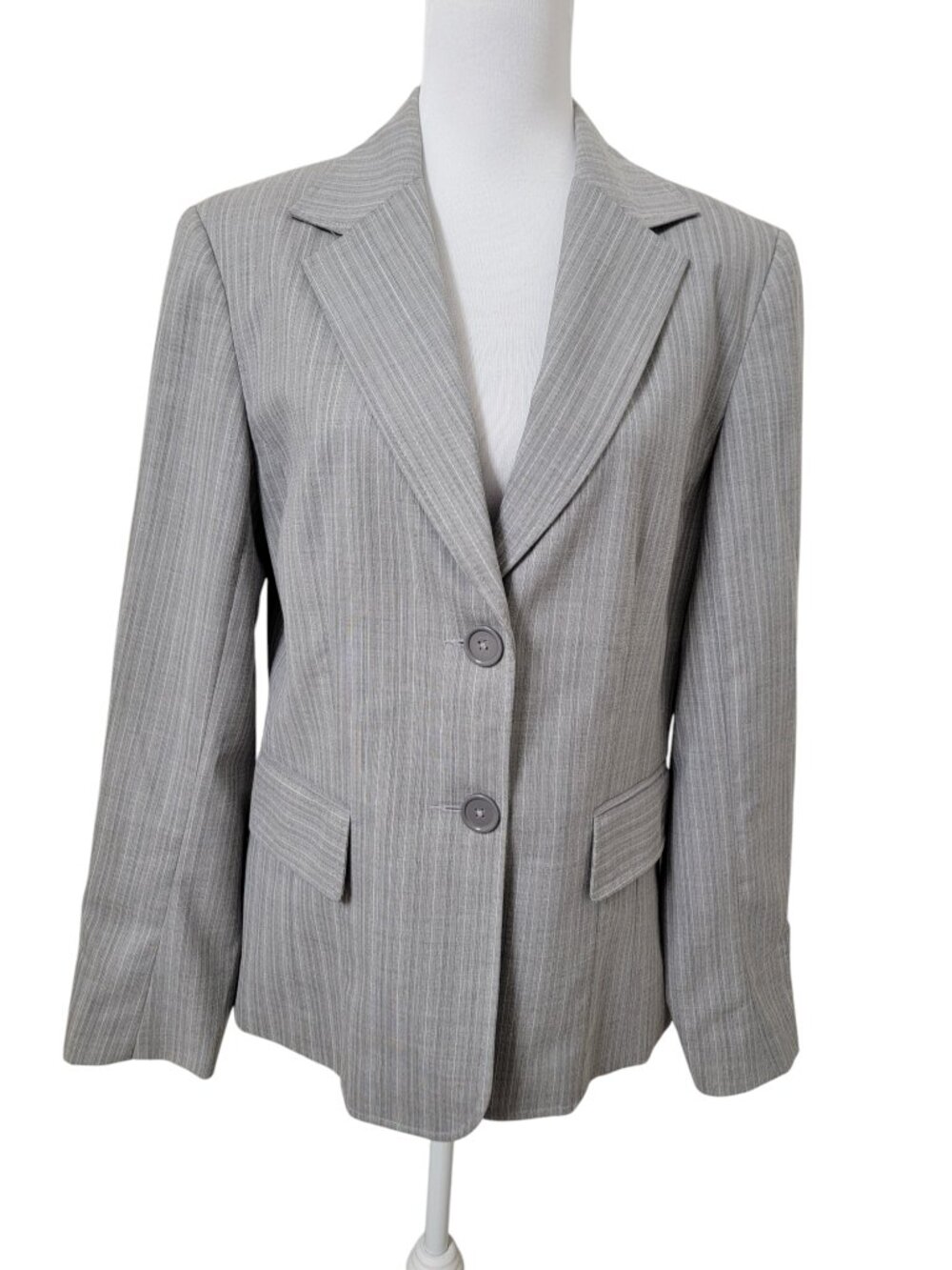 Kim Rogers Size 12 Gray Pinstripe Career Double Button Blazer